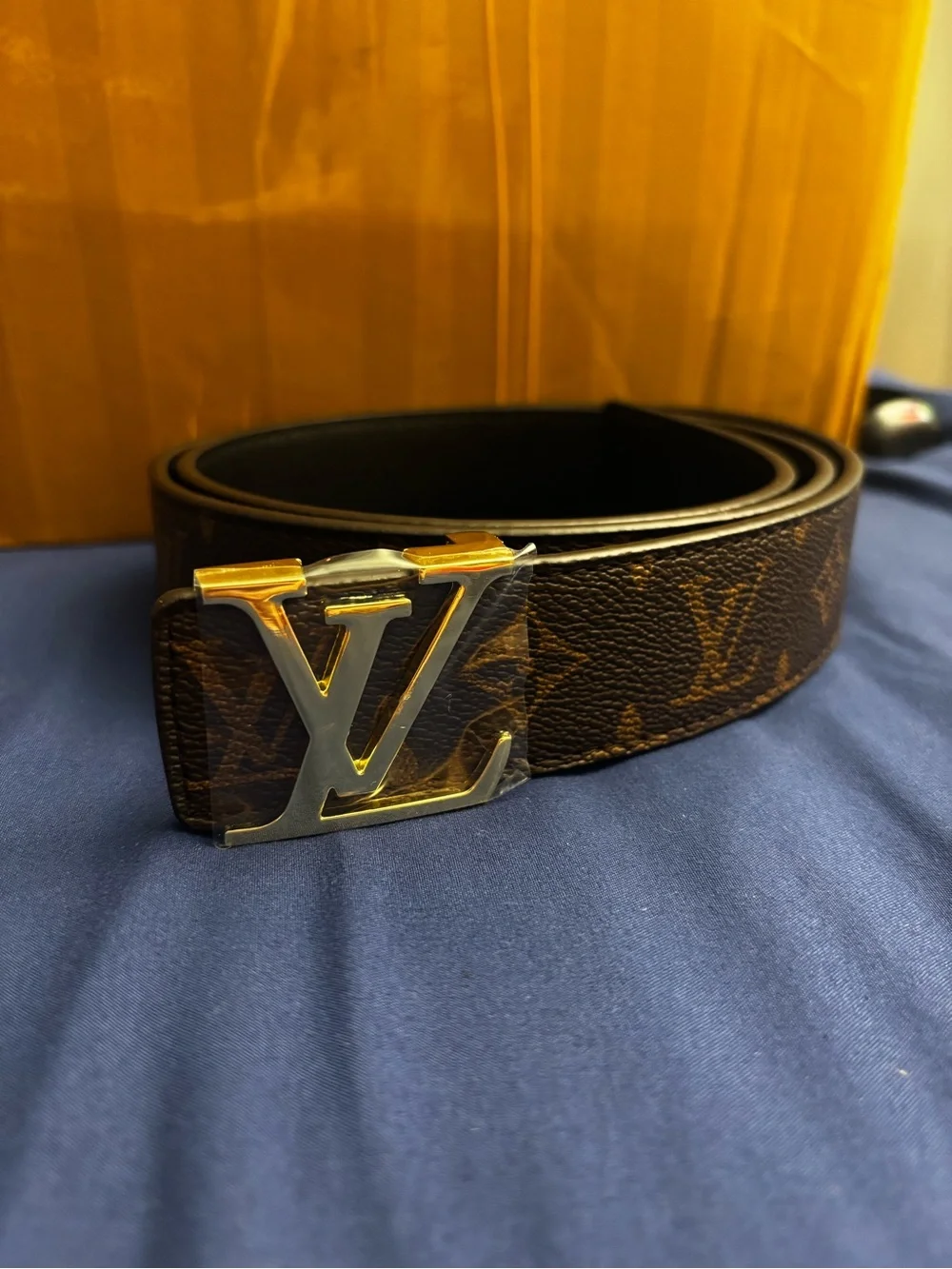 New  Brown Monogram Belt with Gold and Silver LV Buckle